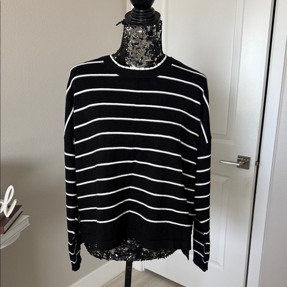 Adrianna Papell Sweaters - Adrianna Papell Black and White Striped Sweater